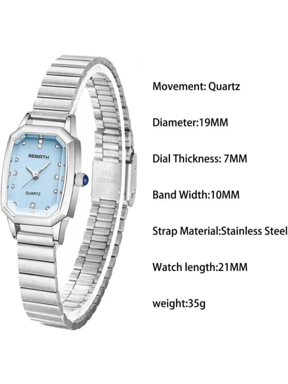 Women’s Blue Rectangular Quartz Stainless Steel Strap Classic Vintage Wristwatch